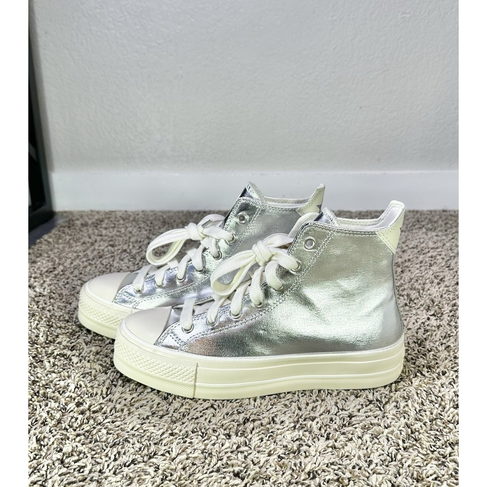 Converse Chuck Taylor Silver Platform High Tops Sneakers Women Size 8.5